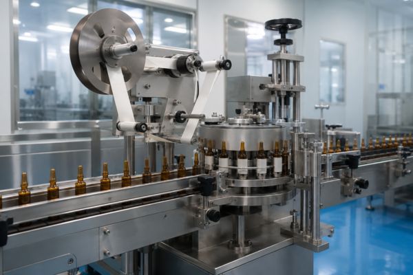 Wrap-around ampoule sticker labeling machine supplier in Gujarat side view